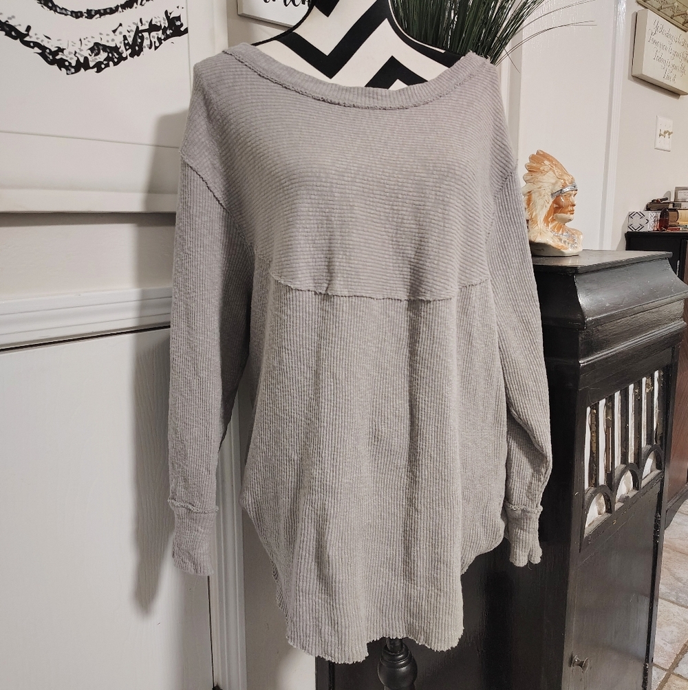 Free People OG Long Sleeve Thermal Top Gray Women's Medium Oversized Relaxed - Picture 11 of 11